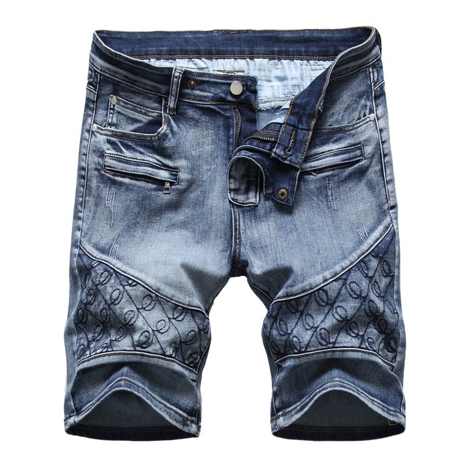 PMUYBHF Black Jeans for Men Slim fit Stretch Men s Embroidered Stretch Ripped Three Color Trend Quarter Jeans 36 Baggy Cargo Pants Men Grey