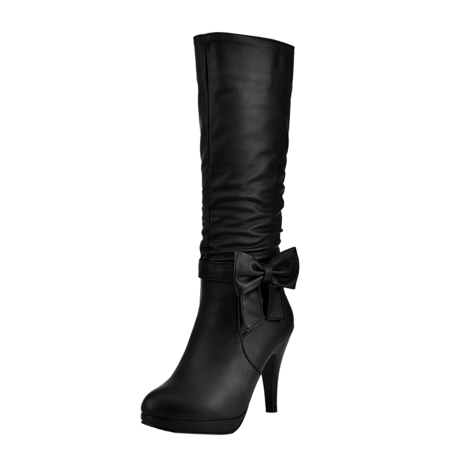 PMUYBHF Boots for Women Ankle Booties Winter Women Ladies and Knee Long Boots Bows Thick Heel