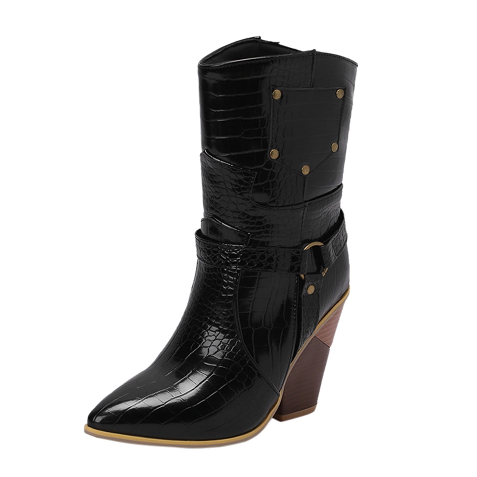 PMUYBHF Thigh High Cowboy Boots for Women Cowboy Boots for Women Western Boot Pointed Toe Low Heel Shoes Ladies Short Boot Ankle Booties Snap Womens Fall Boots Flat White Walmart