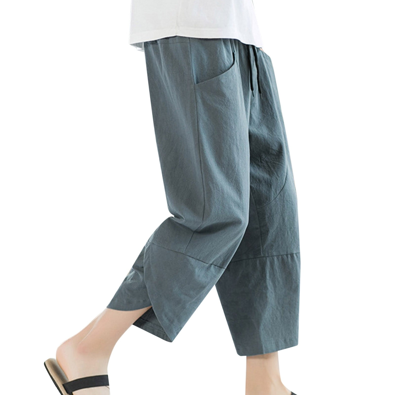 PMUYBHF Cargo Work Pants for Men Summer Cropped Trousers Men's Thin