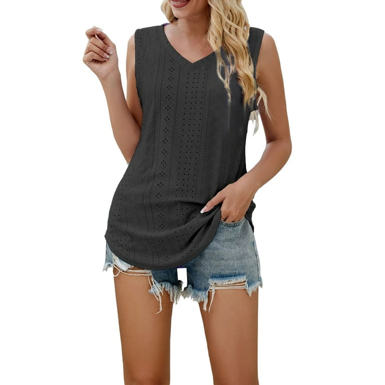 PMUYBHF Christmas Tank Top Women Plus Size Ribbed Tank Tops for Women 2024  Trendy 2024 Summer New Border European and American Women's Clothing V Neck
