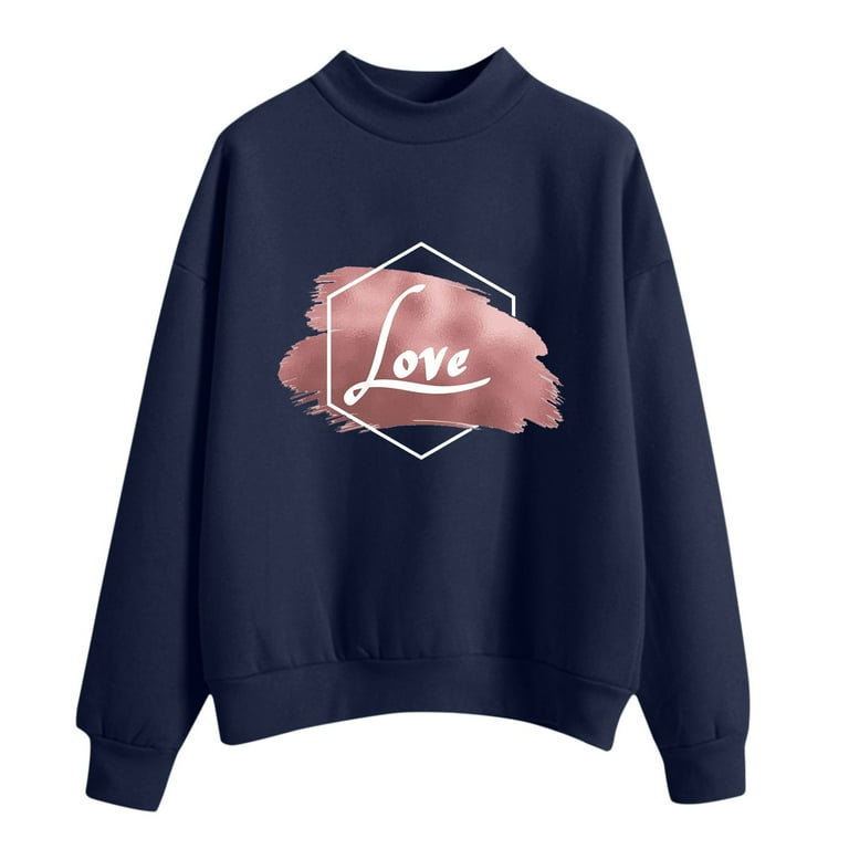 PMUYBHF Crewneck Sweatshirts Graphic Pink Oversized Hoodies for Women Graphic Round Neck Longsleeved Pullover Solid Color Love Print Sweater Pullover