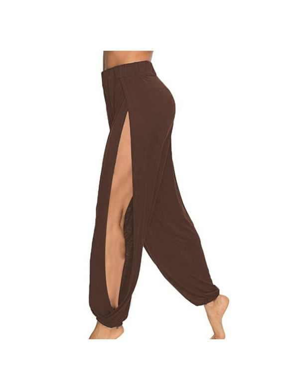 AvaCostume Womens Harem Yoga Pants Side Slit Sport Jamaica
