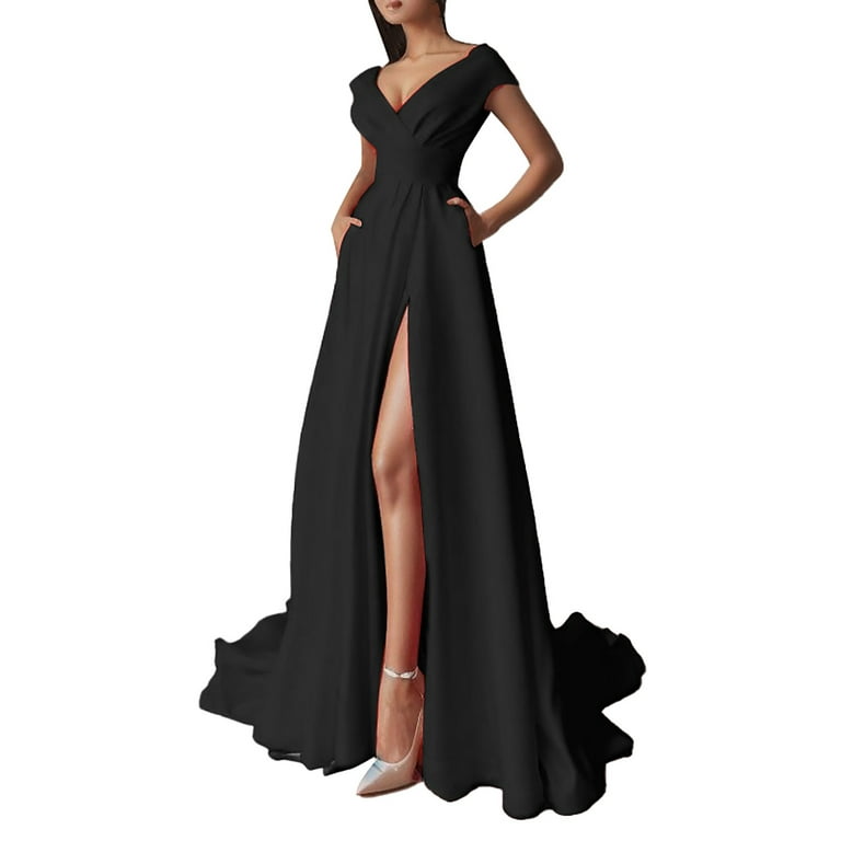 PMUYBHF Women's Formal Dresses Petite Black Long Dresses for Women