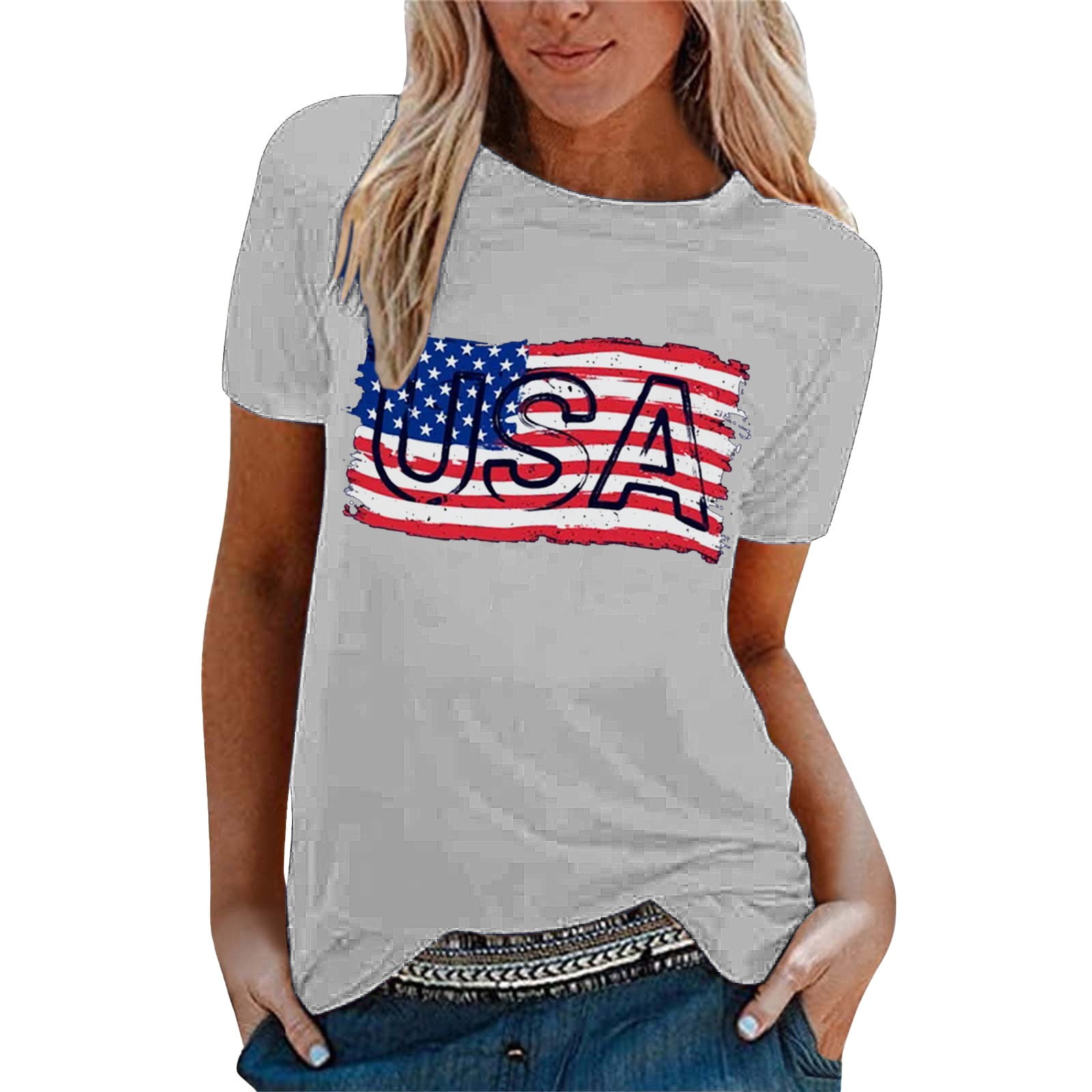 Pmuybhf Female 4july Long Sleeve Shirts For Women Pack Loose Womens Independence Day Printed 8510