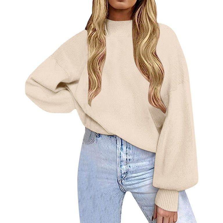 PMUYBHF Female 4Th of July Going Out Tops for Women Long Sleeve Flowy  Women's Fall Fashion Neck Long Sleeve Oversized Sweaters Loose Knit  Pullover