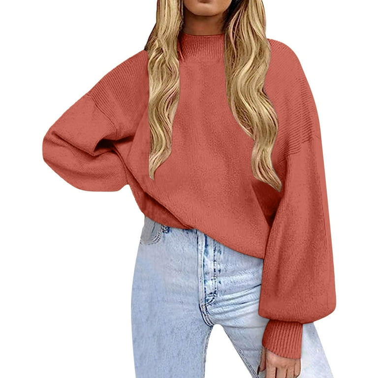 PMUYBHF Female 4Th of July Going Out Tops for Women Long Sleeve Flowy  Women's Fall Fashion Neck Long Sleeve Oversized Sweaters Loose Knit  Pullover