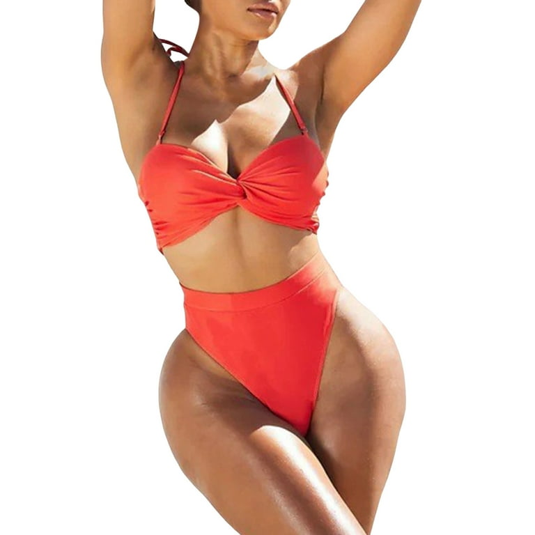 PMUYBHF Female July 4 High Waisted Bikini Bottom Plus Size Women's Fashion  Swimsuit Bikini Cute Girl Style Backless Underwear Red M