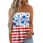 PMUYBHF Female L July 4Th Sleeveless Tops for Women Casual Summer Women Bandeau Tank Suitable Sleeveless Vacation Loose Holiday Top Shirt Blouse Pleated Stretch Tunic Tanks Top 12.99