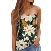 PMUYBHF Female M 4Th of July Womens Tank Tops Dressy Casual Loose Fit Women's Sexy Backless Bandeau Top with Large Floral Print Fashionable and Alluring 8.99