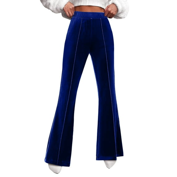 PMUYBHF Female M Plus Size Tall Leggings Flare Velvet Pants for Women High Waisted Wide Leg Stretch Elastic Waist Pull on Trousers Front Seam Slacks Black Leggings Women with Pockets Thick