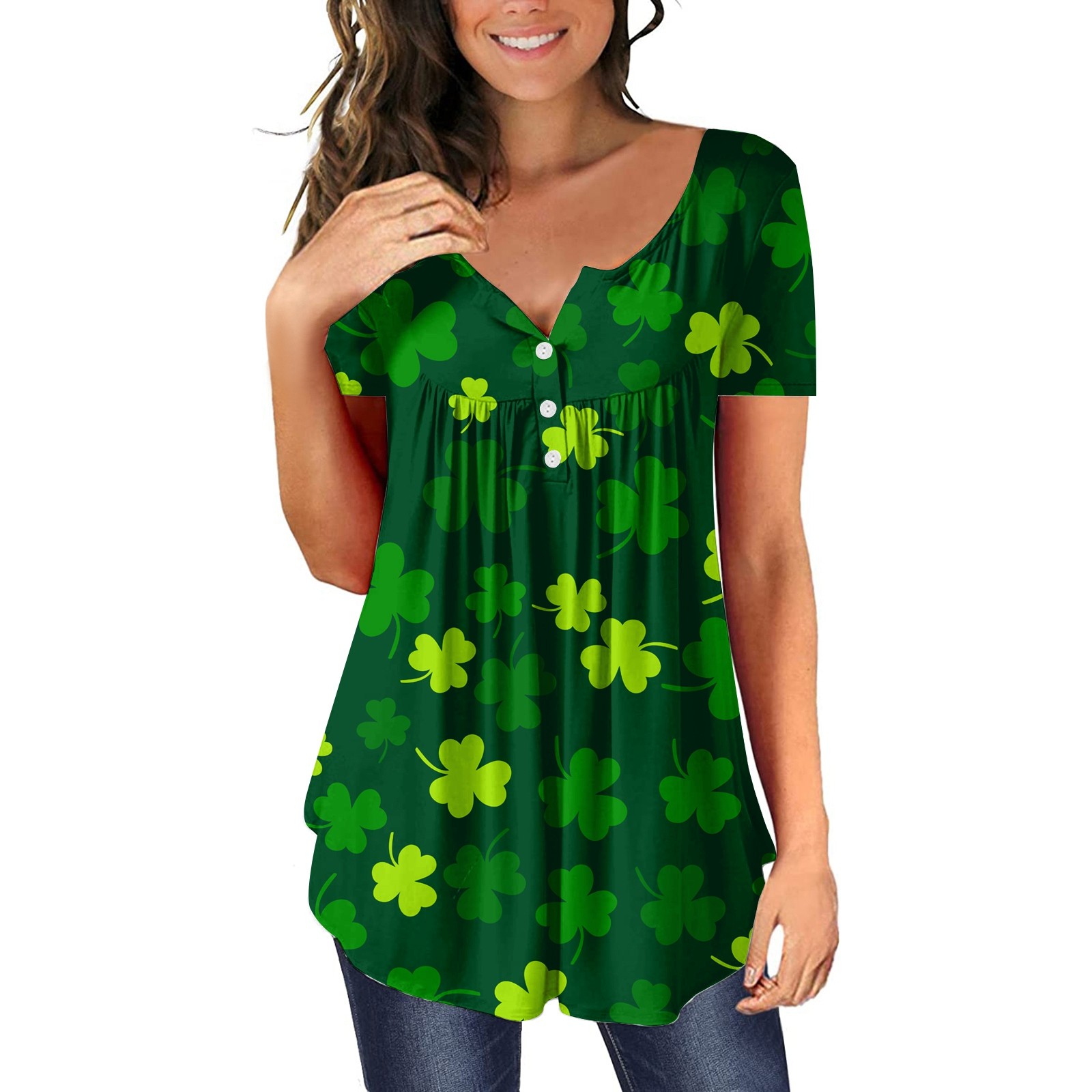 PMUYBHF Female Open Front Top Womens Short Sleeve Green Leaf Graphic