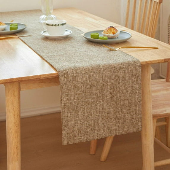 Namzi thickened linen dining table insulation pad, office desk cushion, decorative table flag, heat-resistant tea flag cloth (light brown, 210*30cm)