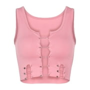 PMUYBHF Female S 4Th of July Cotton Tank Top Women Ribbed Short Backless Personality Pin Sleeveless Racerback Vest Sexy Sister Large Bra Vest 10.99