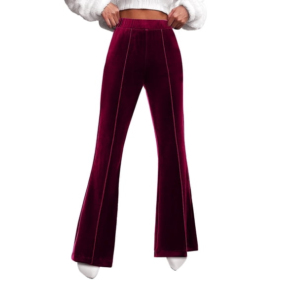 PMUYBHF Female S Plus Size Tall Leggings Flare Velvet Pants for Women High Waisted Wide Leg Stretch Elastic Waist Pull on Trousers Front Seam Slacks 7/8 Leggings for Women High Waist