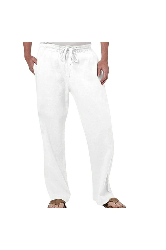 Flare Pants Men Sweatpants Mens Fashion Casual Solid Color Try Breathable Cotton and Linen Pocket Elastic Waist Large Size Pants Trousers Mens Stretch Jeans