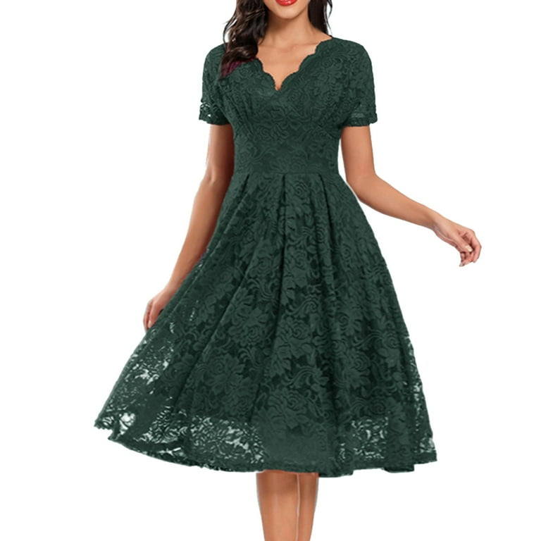 PMUYBHF Holiday Dresses for Women 2024 Wedding Guest Dresses for Women Plus  Size Autumn and Winter Wedding Party Dress Retro Slim Ladies Formal Dresses  Lace Mesh Dress 