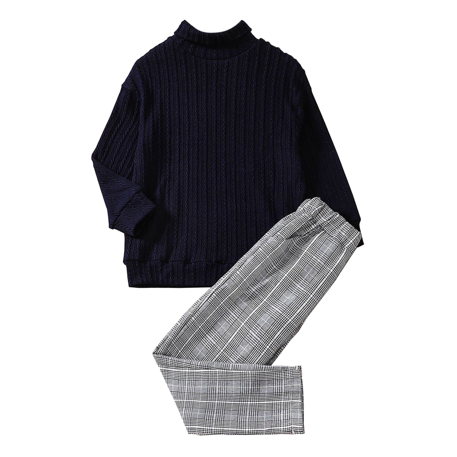 PMUYBHF Kids Toddler Boys Long Sleeve Solid Color Tops Plaid Pants Two
