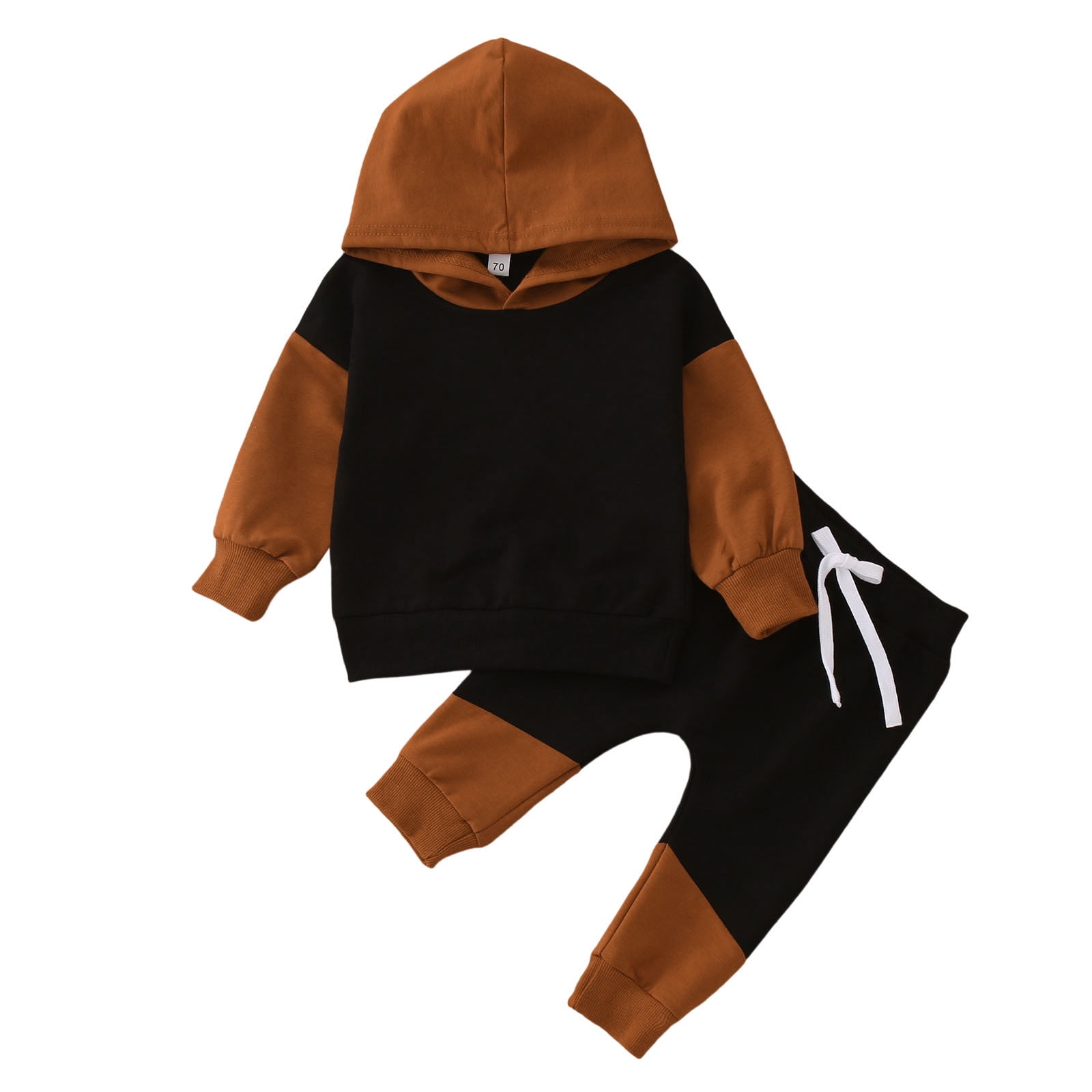 PMUYBHF Kids Toddler Boys Winter Long Sleeve Patchwork Color Prints Hooded Tops Pants 2Pcs