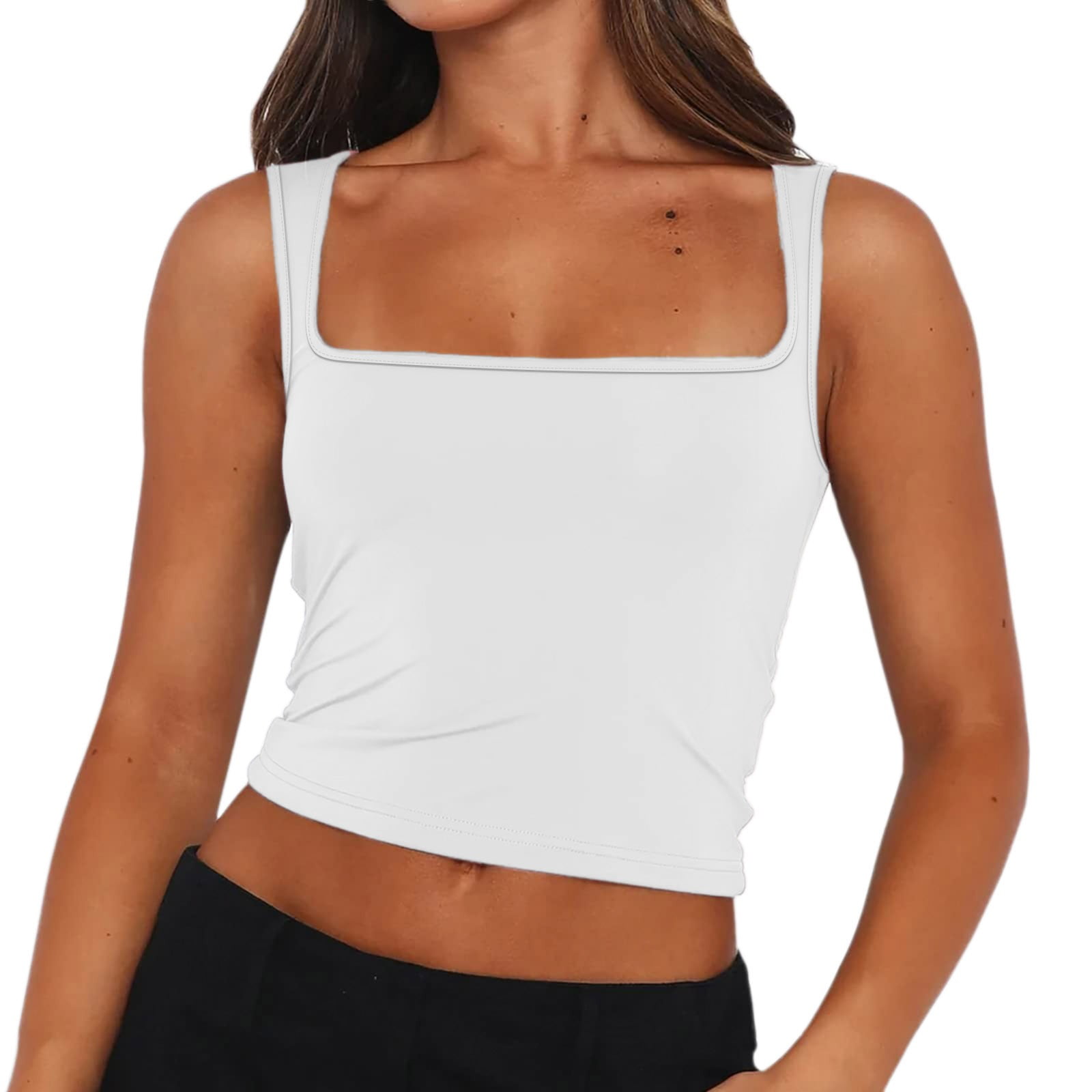 PMUYBHF Lace Camisole Tops for Women Built in Bra Racerback Tank Tops for  Women with Bra Women'S Basic Sleeveless Strappy Scoop Neck Crop Tank Top  Workout Cropped Shirt Trendy 