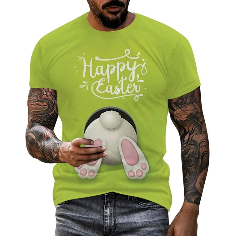 PMUYBHF Male Easter T Shirts for Men Mens Easter Fashion Individuality  Casual Digital 3D Printed T Shirt with Round Neck and Short Sleeves Green M
