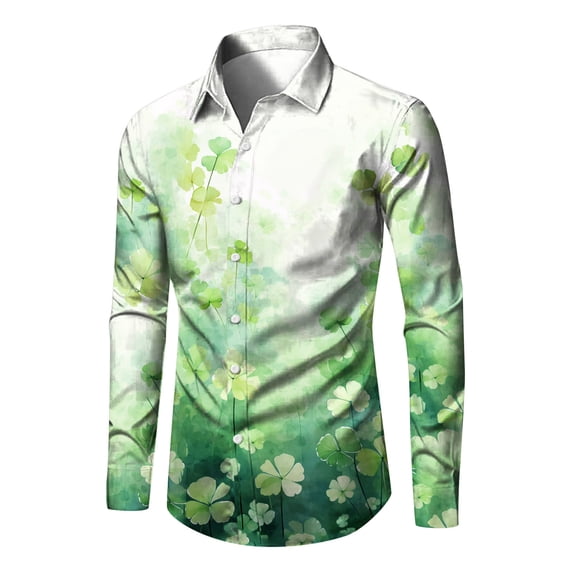 PMUYBHF Male Funny Tees Male St. Patricks's Day Long Sleeve Shirt Autumn Casual 3D Printing Hawaii Long Sleeve Shirts Tops GN8 XXL