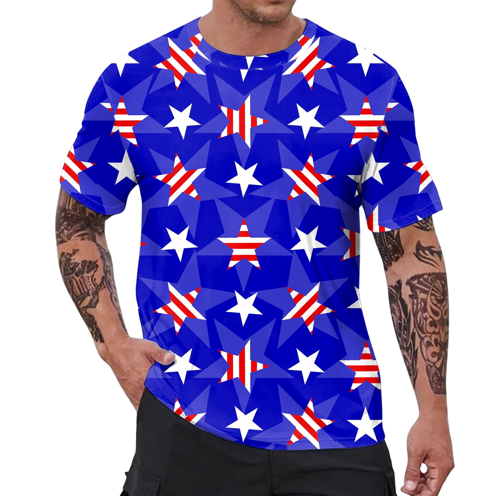 PMUYBHF Male July 4Th Mens Dress Shirts Big and Tall 20 Inch Neck Men