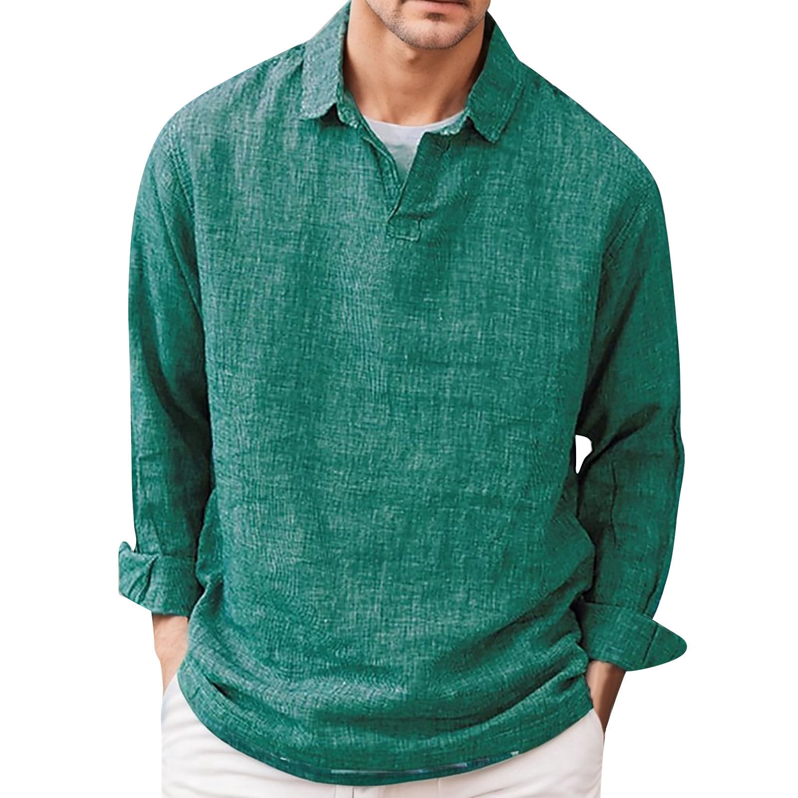 PMUYBHF Male Linen Shirts Men July 4Th Men's Solid Color Lapel Long