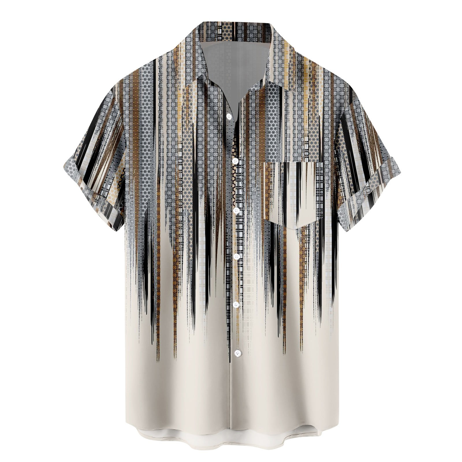 PMUYBHF Male M White Linen Shirt 4Th OF July Men's Casual Print Shirt