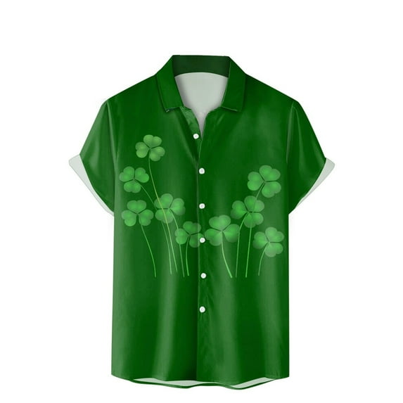 PMUYBHF Male Men's St Patrick's Day Clothing Mens St. Day Santa Digital 3D Printing Short Sleeve Lapel Button Shirt Top Green XXXL