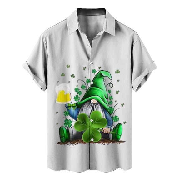 PMUYBHF Male Men's St Patrick's Day Shirts Men's 3D Digital Print Short Sleeve Fashion Personality Lapel Solid Color Loose Casual Shirt Yellow M