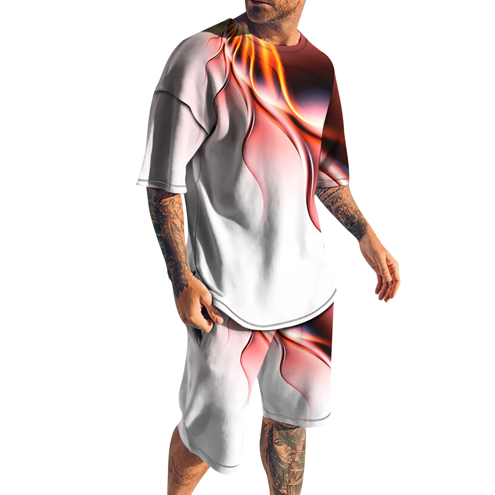 PMUYBHF Male Mens Cotton Tshirt and Shorts Set July 4Th Men's 3D Short