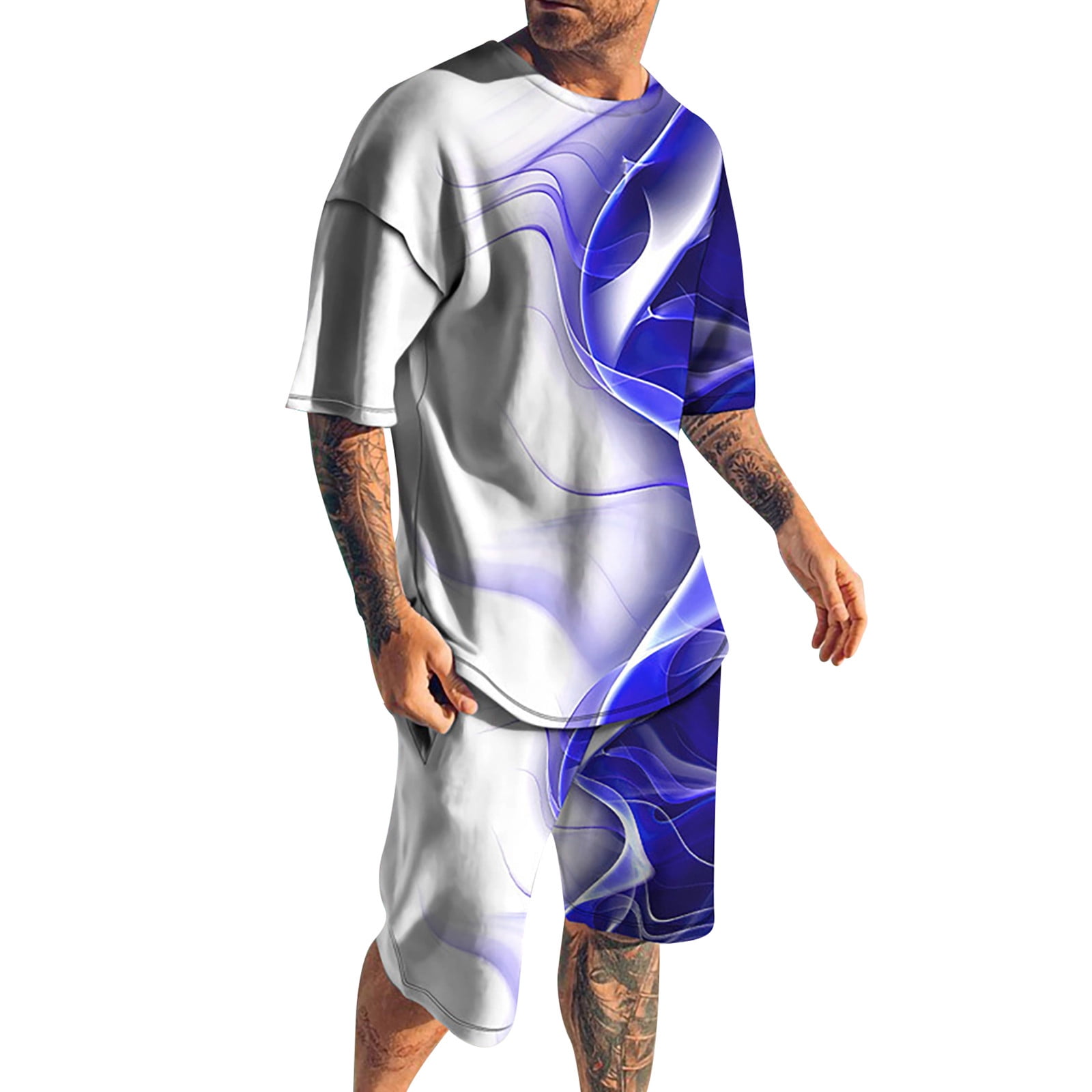 PMUYBHF Male Mens Cotton Tshirt and Shorts Set July 4Th Men's 3D Short
