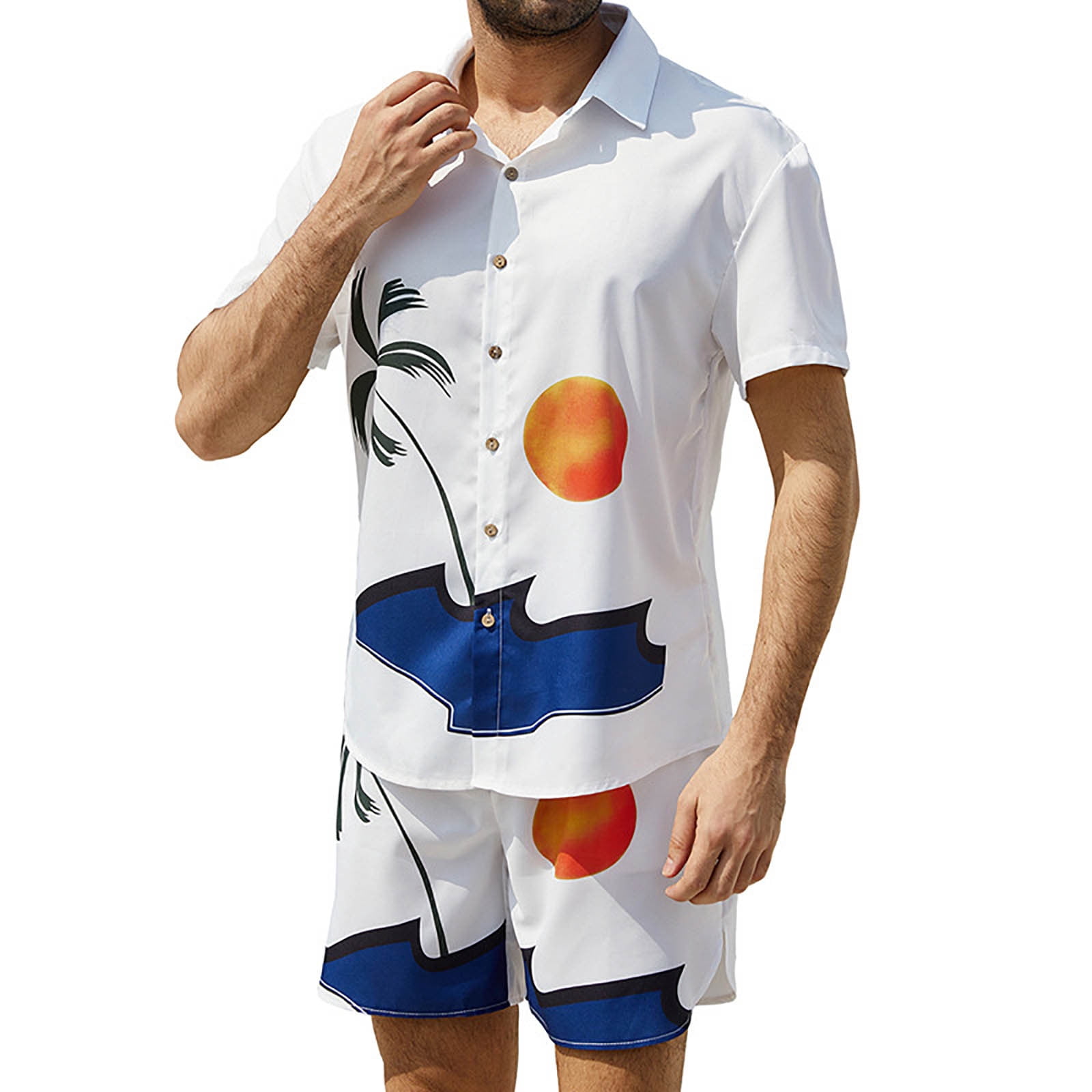 PMUYBHF Male Mens Cotton Tshirt and Shorts Set July 4 Men's Simple