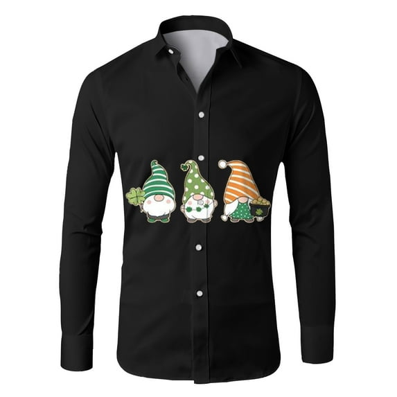 PMUYBHF Male St. Patricks Day Clothing & Accessories Men's 3D Printed Fashion Baggy Casual Personality Lapel Long Sleeve Button Shirt Orange XXL