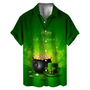 PMUYBHF Male St. Patricks Day Clothing & Accessories Men's St. Patricks's Day Short Sleeve Shirt Autumn Casual 3D Printing Hawaii Short Sleeve Shirts Tops AG XXXL