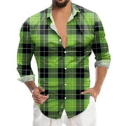 PMUYBHF Male St. Patricks Day Clothing & Accessories Mens St. Day Digital 3D Printed Button Lapel Long Sleeve Shirt Top AG M