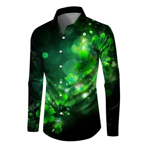 PMUYBHF Male St. Patricks Day Male St. Patricks's Day Long Sleeve Shirt Autumn Casual 3D Printing Hawaii Long Sleeve Shirts Tops BK2 XXL