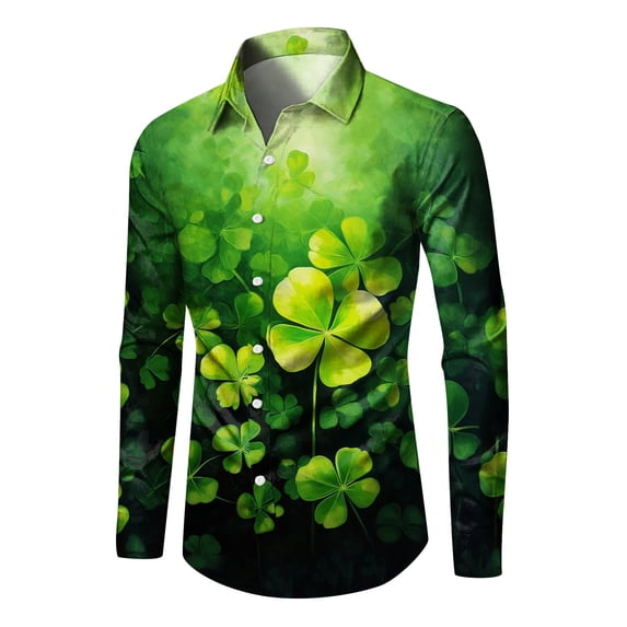PMUYBHF Male St. Patricks Day Male St. Patricks's Day Long Sleeve Shirt Autumn Casual 3D Printing Hawaii Long Sleeve Shirts Tops GN6 M