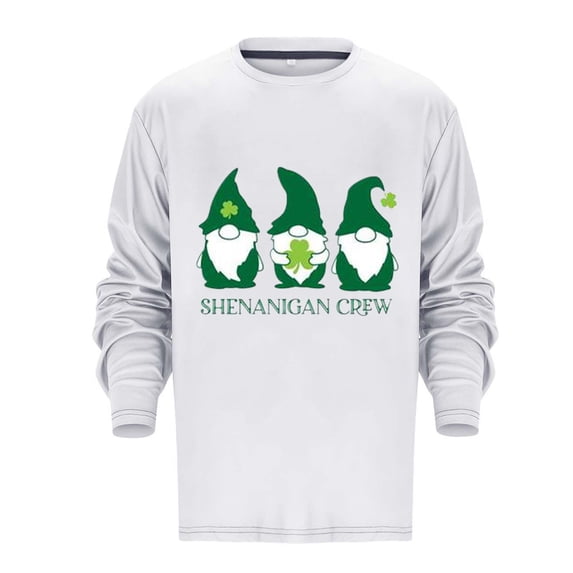 PMUYBHF Male St. Patricks Day Men's Fashion 3D Digital Printed Personality Casual Long Sleeve Crew Neck T Shirt Green M