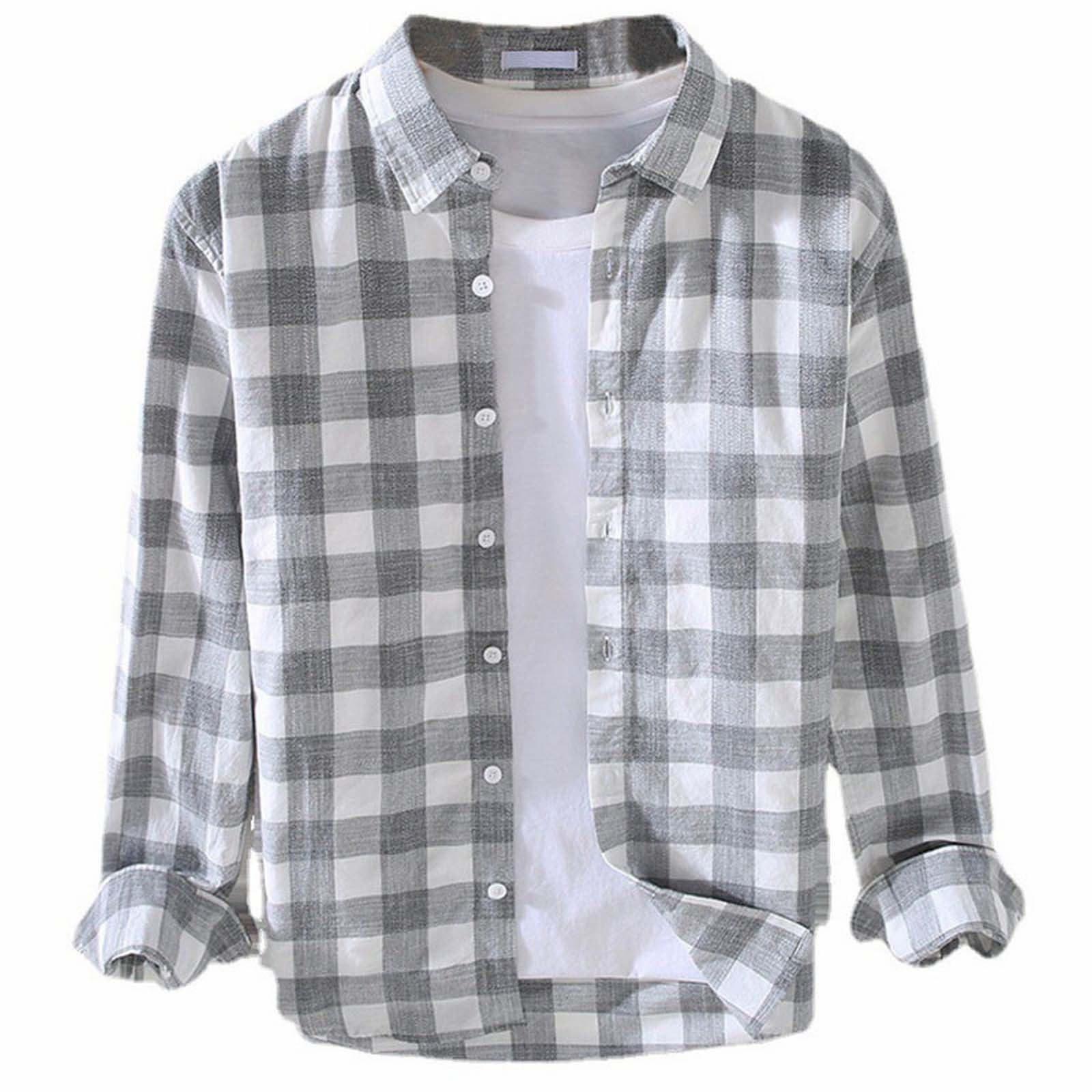 PMUYBHF Male Xl Black Mens Undershirts July 4Th Men's Plaid Long Sleeve Shirt Casual Trendy Men