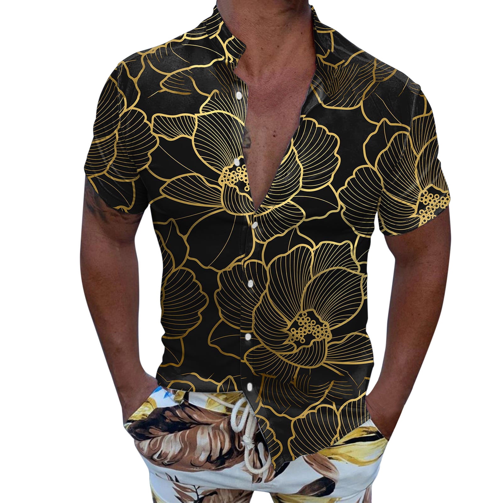 PMUYBHF Male Xxl Dress Shirts for Men July 4Th Men Casual Short Sleeve