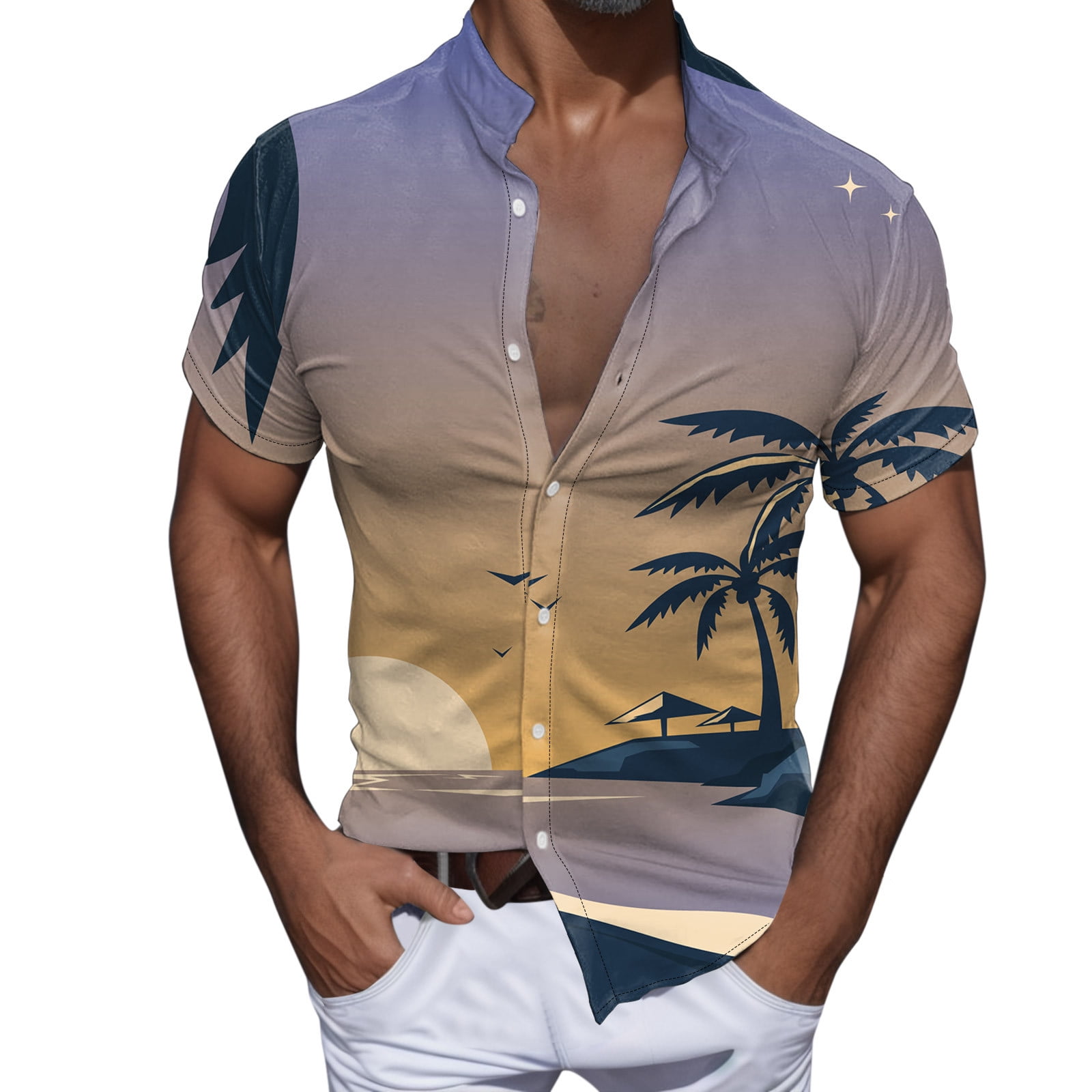 PMUYBHF Male Xxl Dress Shirts for Men Slim fit 4/July Men Casual Short