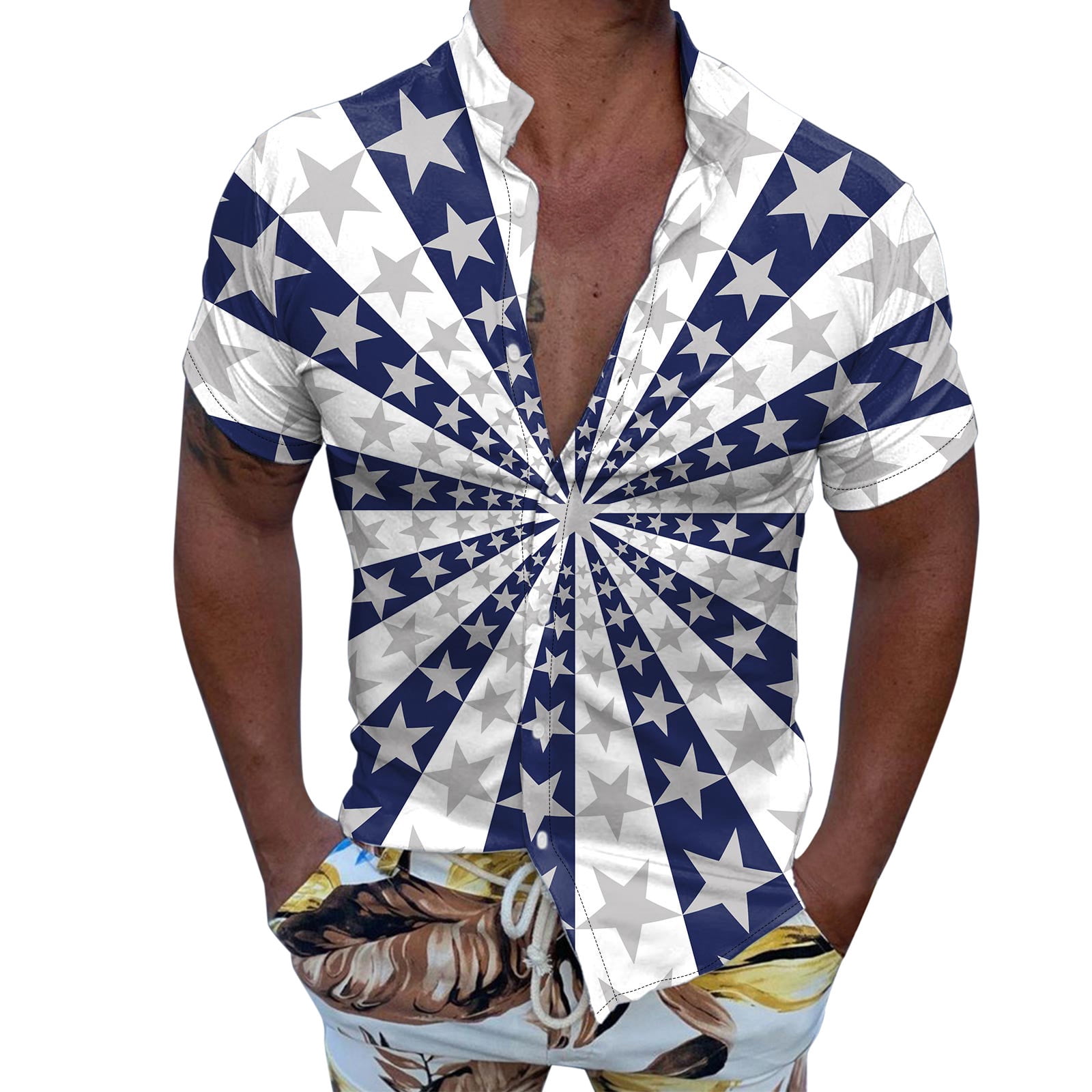PMUYBHF Male Xxl Dress Shirts for Men Slim fit July 4Th Men Casual