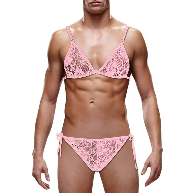 PMUYBHF Men'S Lace Bikini Lace Up Set See Through Adjustable One