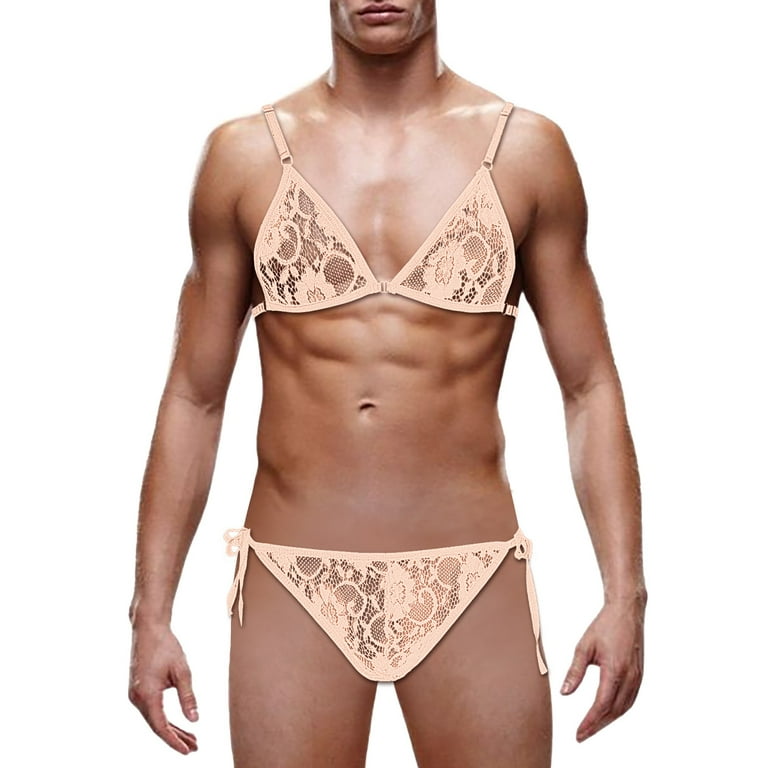 PMUYBHF Men'S Lace Bikini Lace Up Set See Through Adjustable One