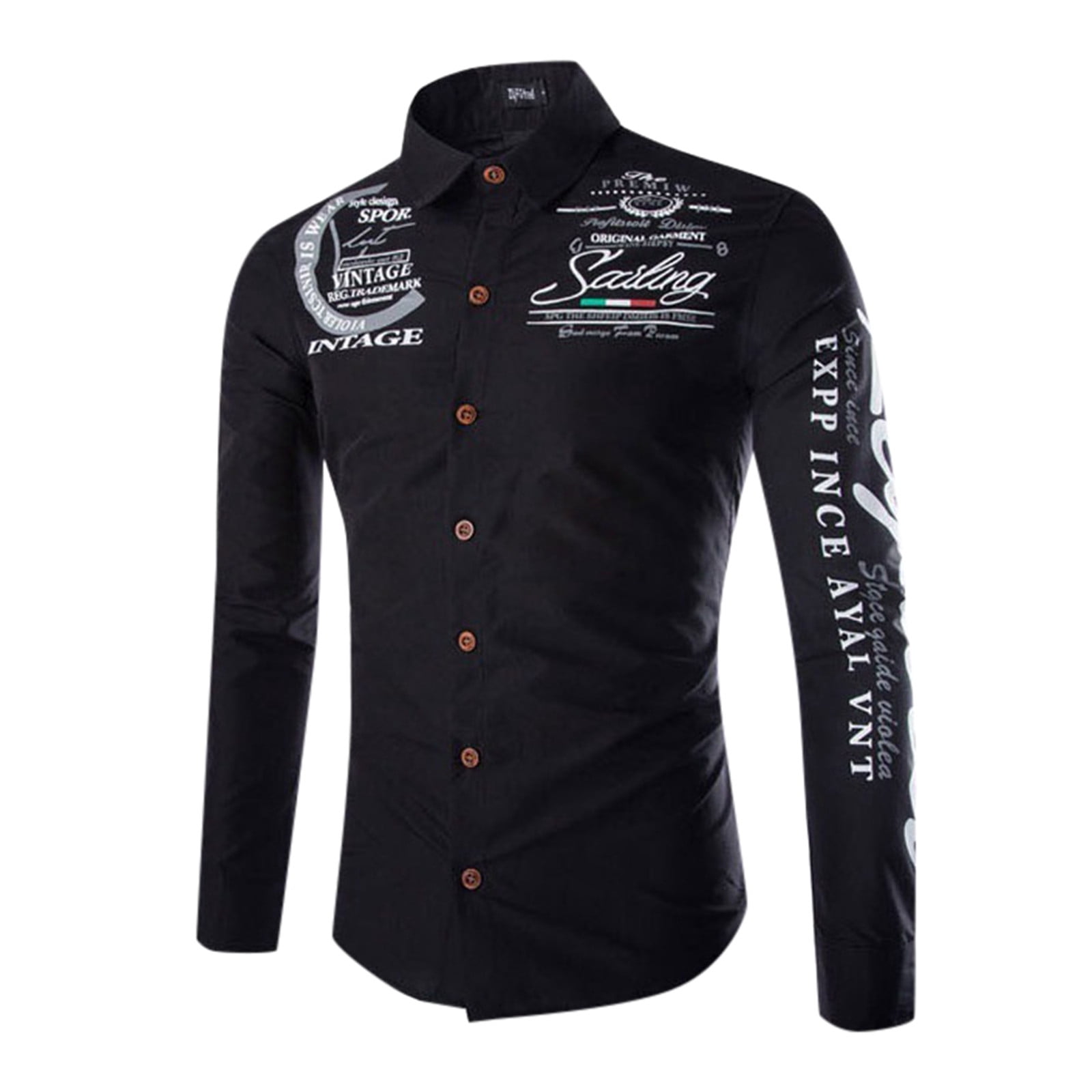 PMUYBHF Men Shirt Jacket Brown Men's Western Denim Shirt Letter Long