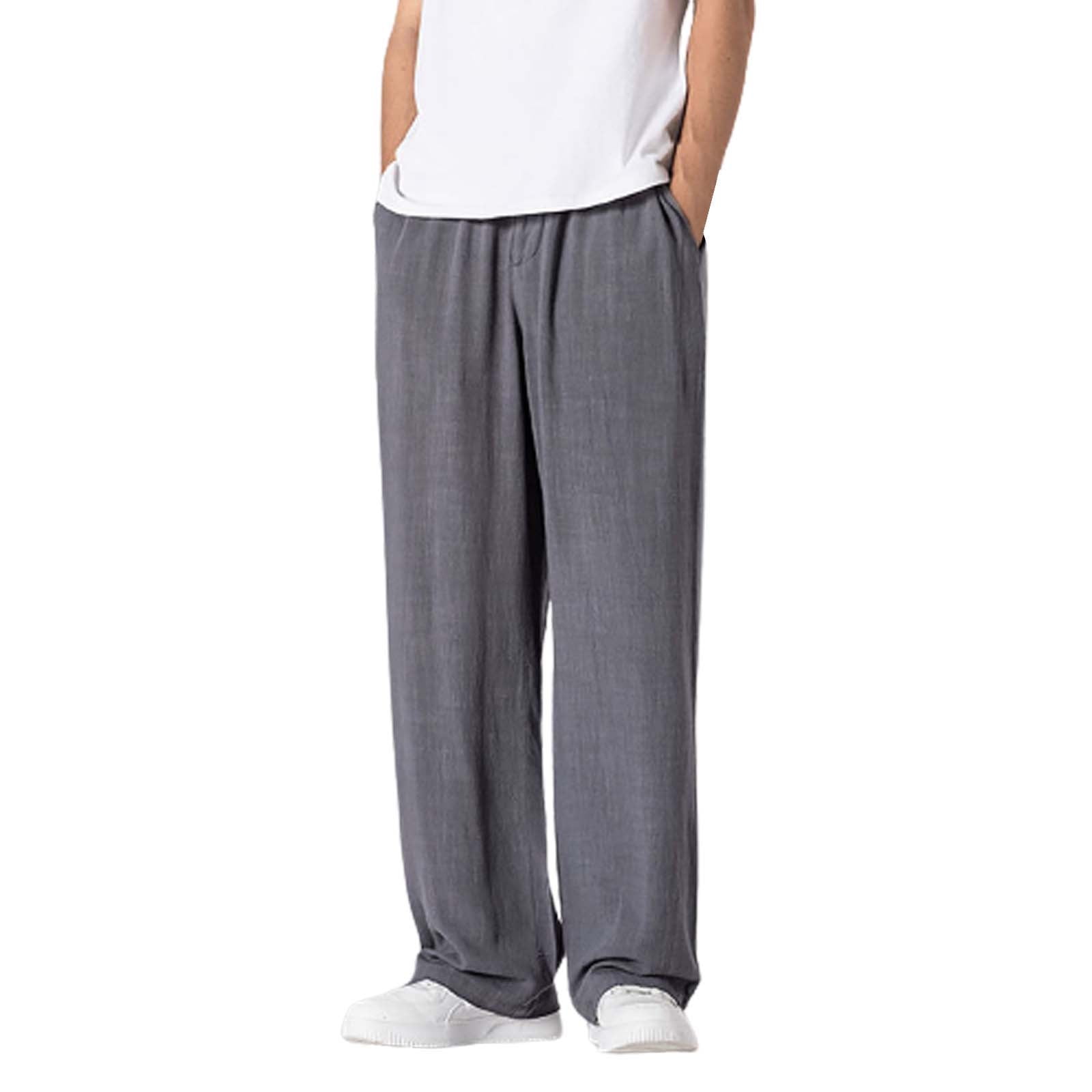 PMUYBHF Men's Cargo Pants Size 48 Men's Loose Straight Cotton Bloomers