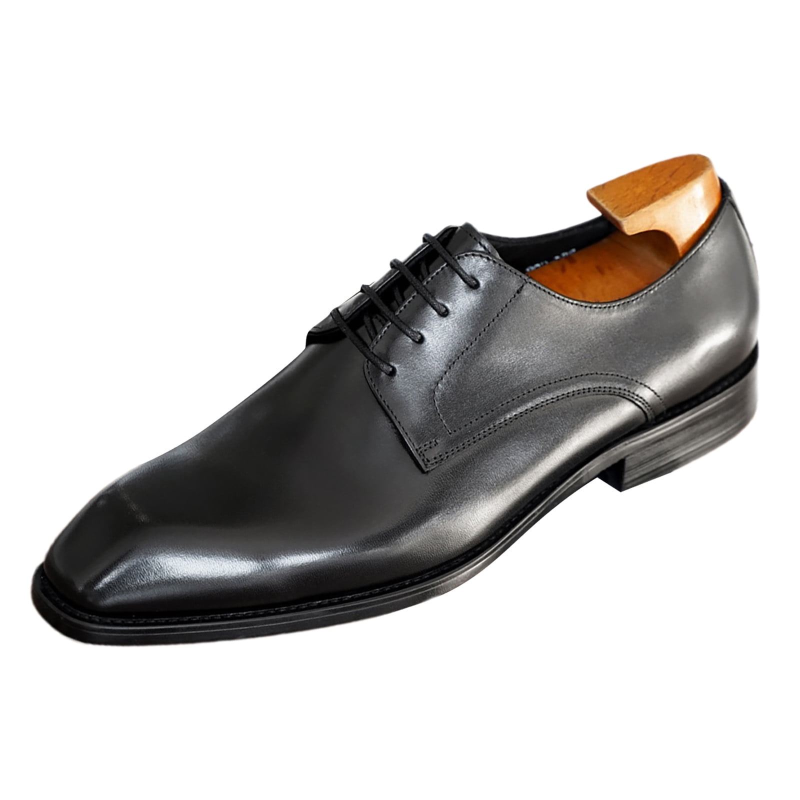 PMUYBHF Mens Leather Shoes Wide Imitation Wood Grain Fashion Retro Square Toe Leather Shoes 2023 New foreign Trade Men s Leather Shoes