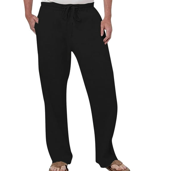 PMUYBHF Mens Slim Fit Jeans Mens Fashion Casual Solid Color Try Breathable Cotton and Linen Pocket Elastic Waist Large Size Pants Trousers Sweatpants Men Graphic